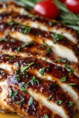 Balsamic baked chicken breast served with vegetables on a plate