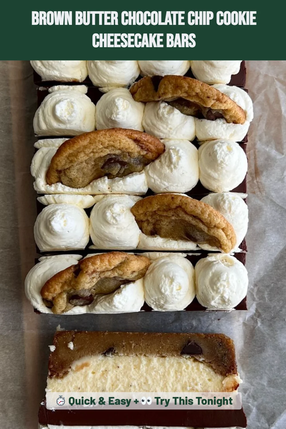 Brown Butter Chocolate Chip Cookie Cheesecake Bars