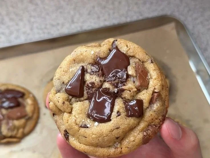 Warm Brown Butter Chocolate Chip Cookies on a cooling rack