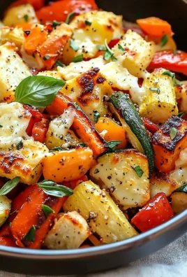Cheesy marry me roasted vegetable medley with colorful veggies in a serving dish