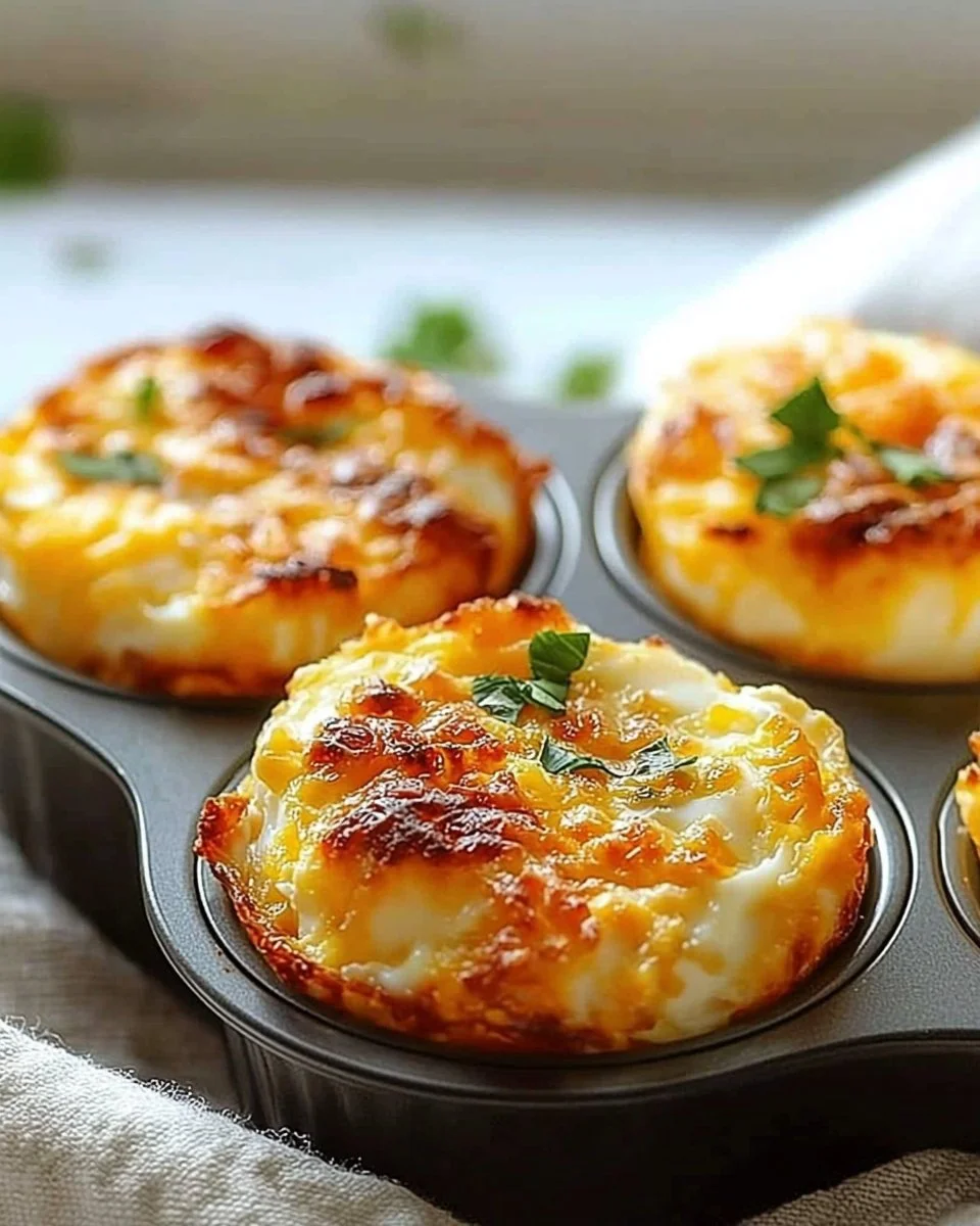 Cheesy muffin tin cottage cheese egg bites served on a plate