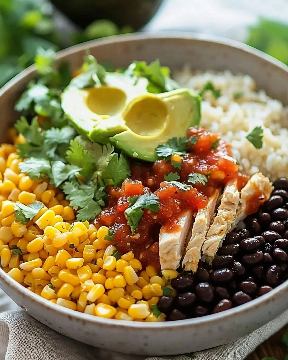 Delicious Chicken Burrito Bowl with fresh ingredients and vibrant toppings.