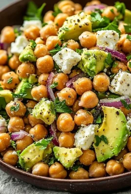 Chickpea feta avocado salad with fresh vegetables and a light dressing