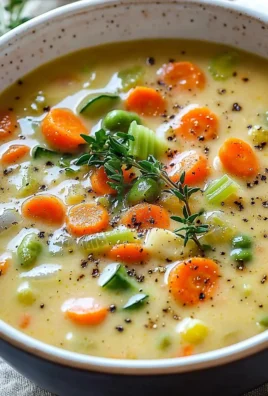 Bowl of comforting one-pot creamy vegetable soup with fresh vegetables