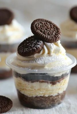 Cookies & Cream Dessert Cups topped with whipped cream and cookie crumbs