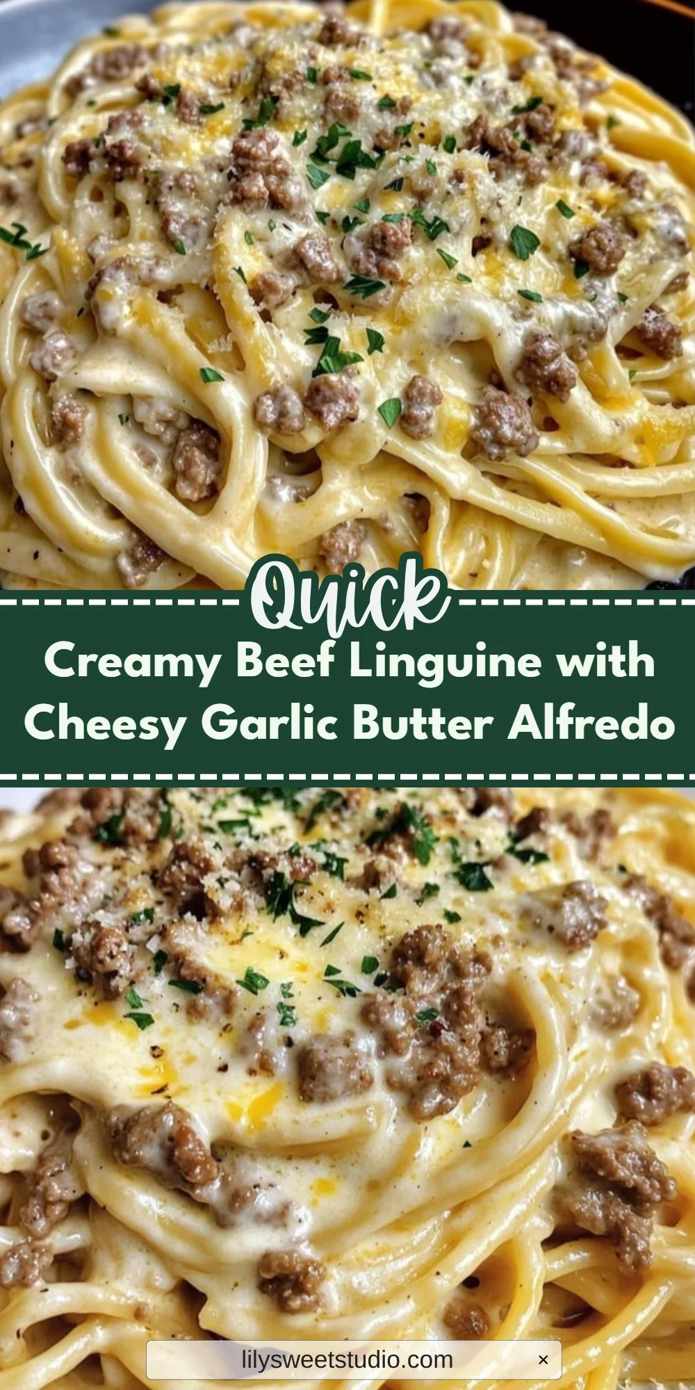 Creamy Beef Linguine with Cheesy Garlic Butter Alfredo
