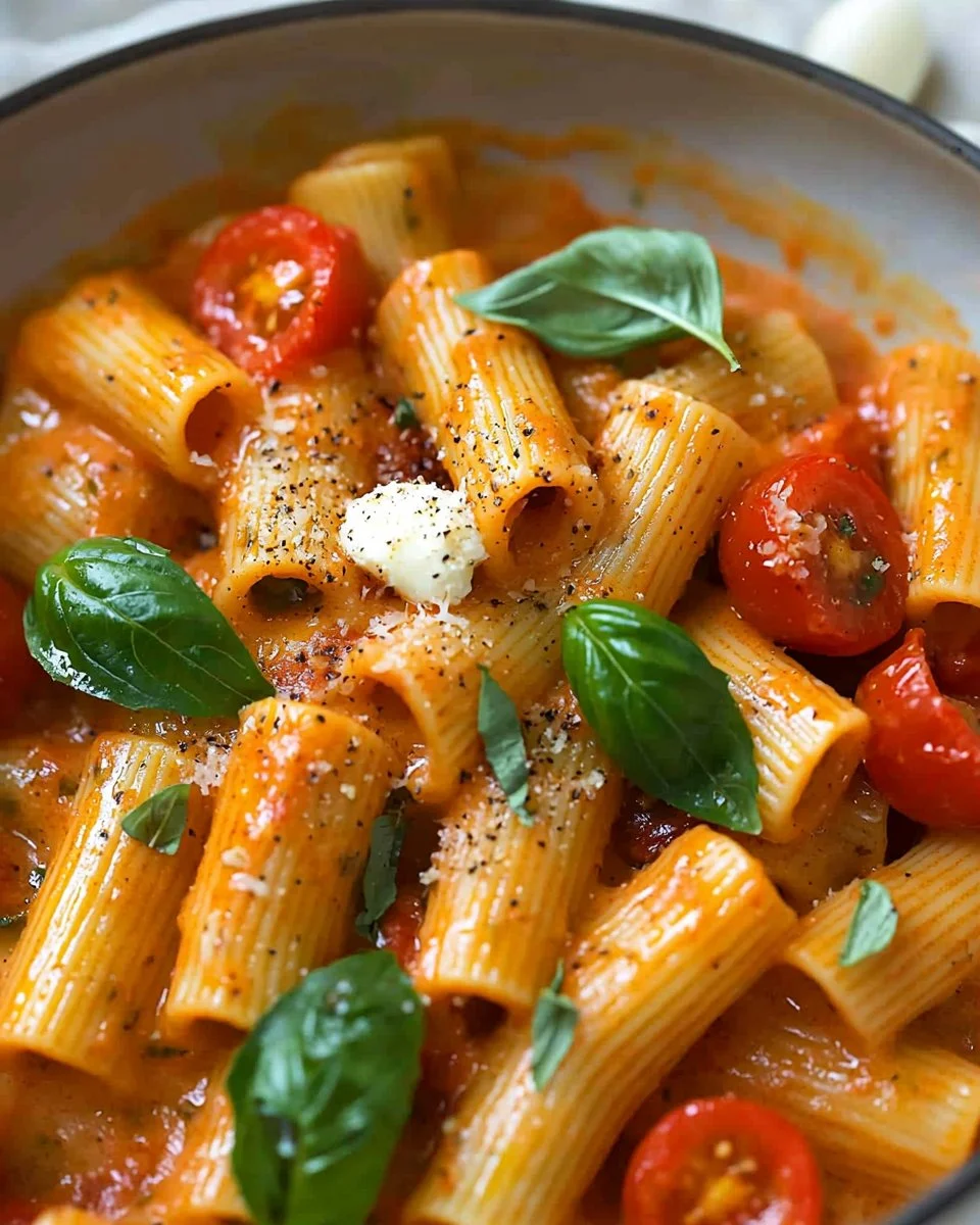 Creamy Rigatoni with Tomato Sauce