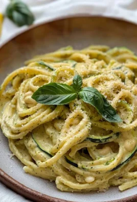 Creamy vegan zucchini pasta with lemon and basil served in a bowl