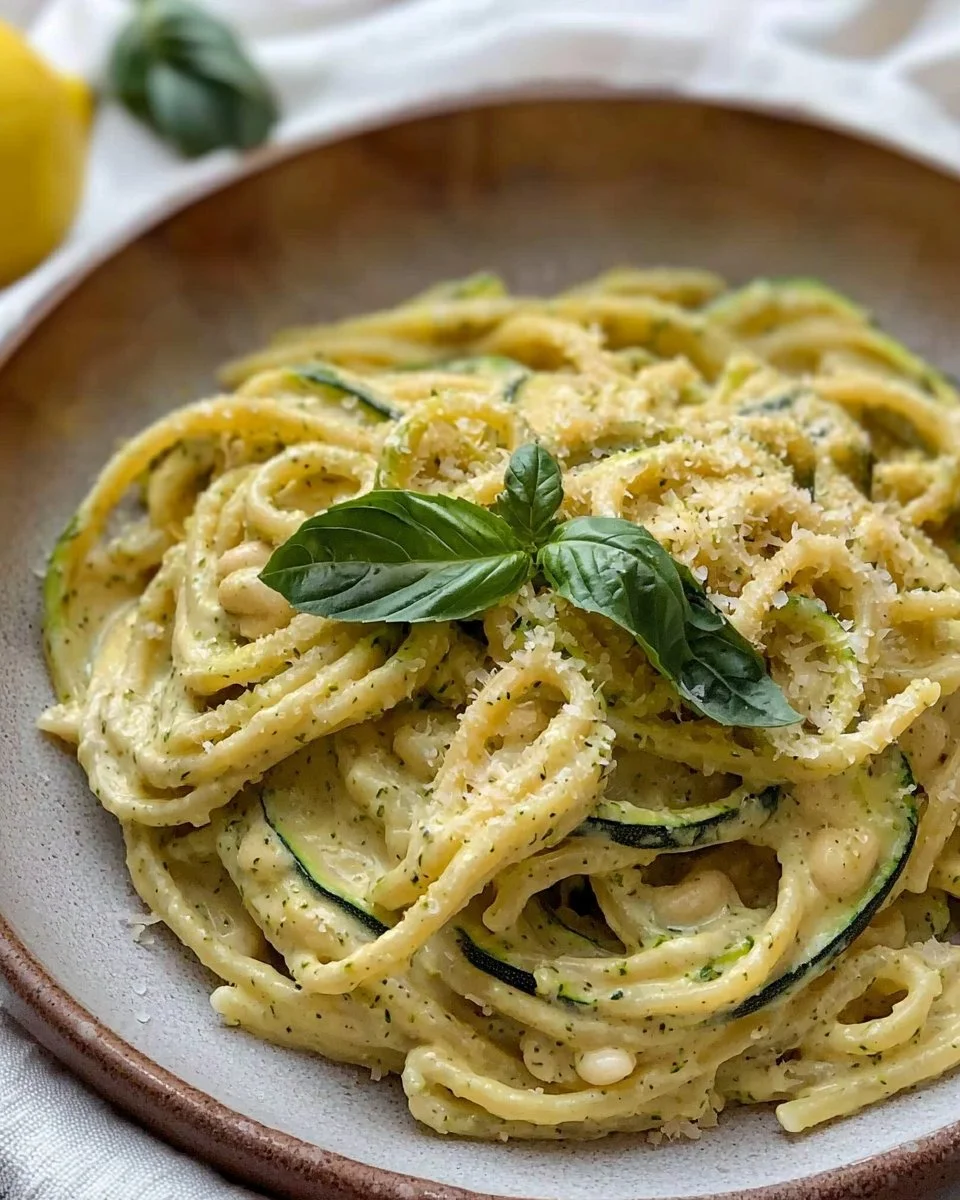 Creamy Vegan Zucchini Pasta with Lemon and Basil
