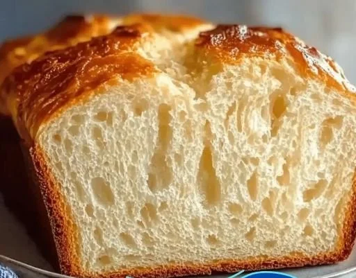 Freshly baked zero carb yogurt bread served on a wooden cutting board.