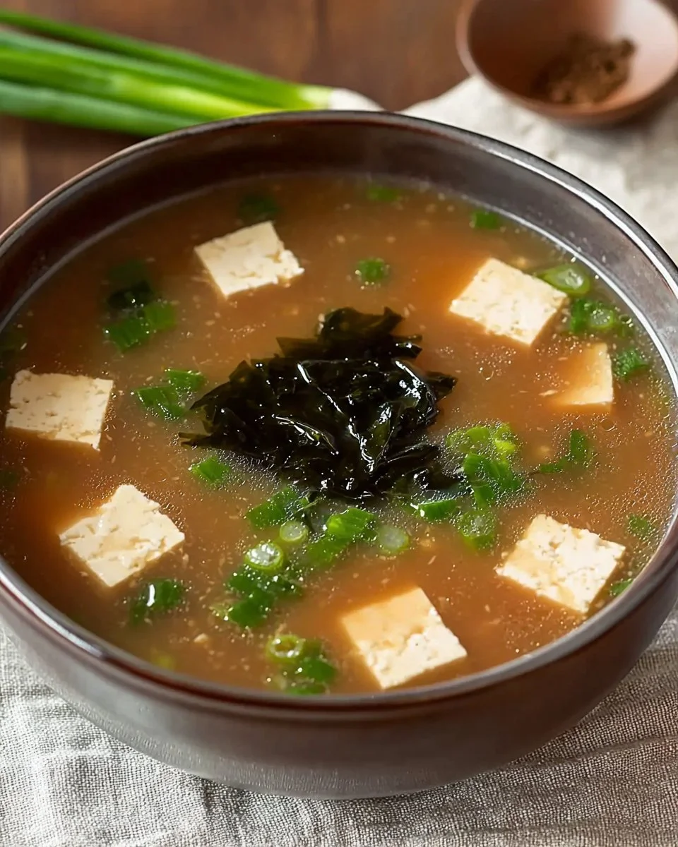 Bowl of easy gluten-free miso soup with green onions and tofu