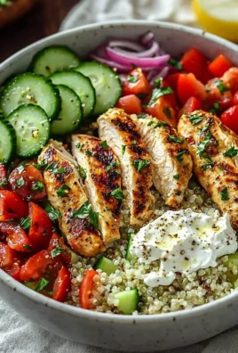 Delicious Greek Chicken Bowl with fresh vegetables and herbs