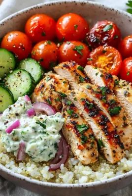 Delicious Greek Chicken Bowls with marinated chicken and fresh vegetables