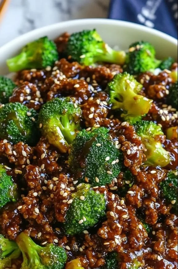 Delicious ground beef and broccoli dish served in a bowl