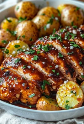 Honey BBQ Chicken served with Garlic Parmesan Potatoes for a tasty meal.