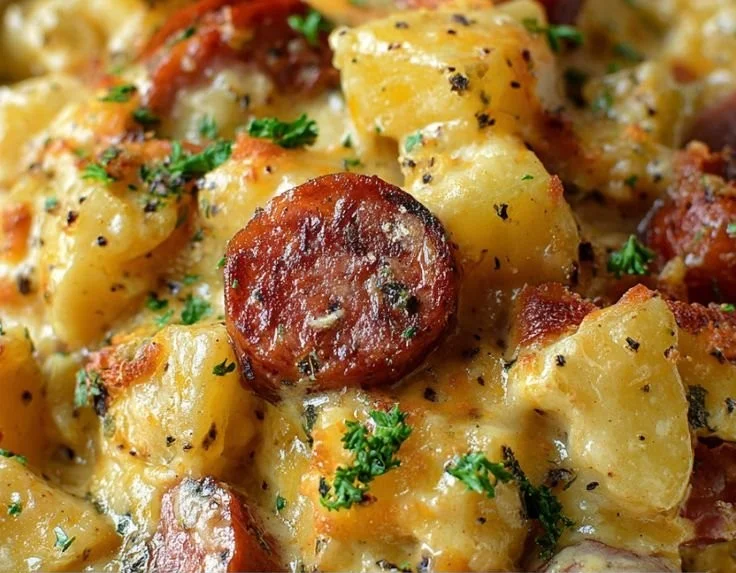 Kielbasa Sausage Cheesy Potato Casserole