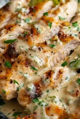 Melt-in-your-mouth Caesar Chicken garnished with fresh herbs and dressing