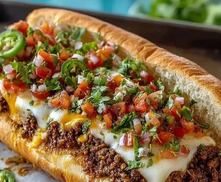 Mexican Chopped Cheese Sandwich with fresh ingredients and toppings