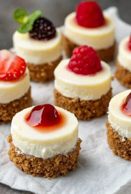 Delicious mini cheesecakes topped with fresh fruit and whipped cream.