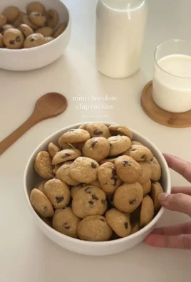 Baking mini chocolate chip cookies fresh from the oven.