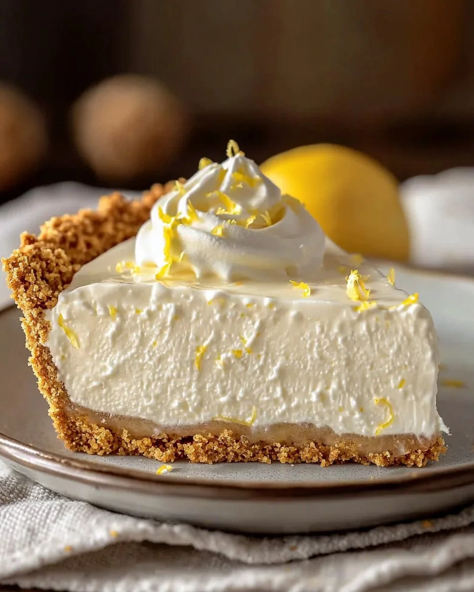 No-bake lemon icebox pie topped with whipped cream and lemon slices