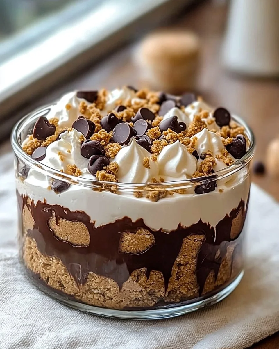 Delicious no-bake peanut butter chocolate mousse dessert in a clear glass bowl
