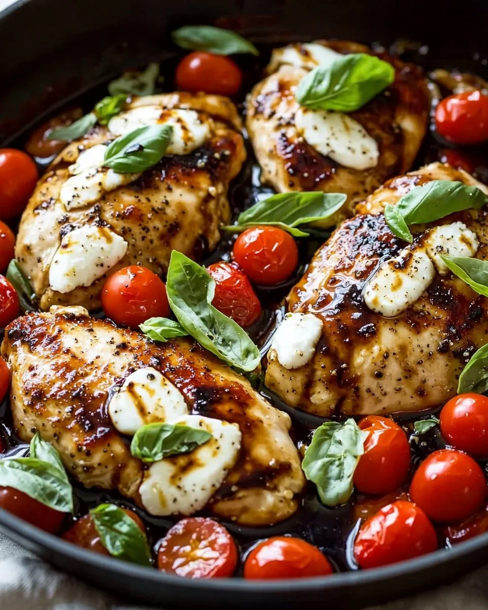 One-pan juicy chicken cooked with balsamic sauce on a plate