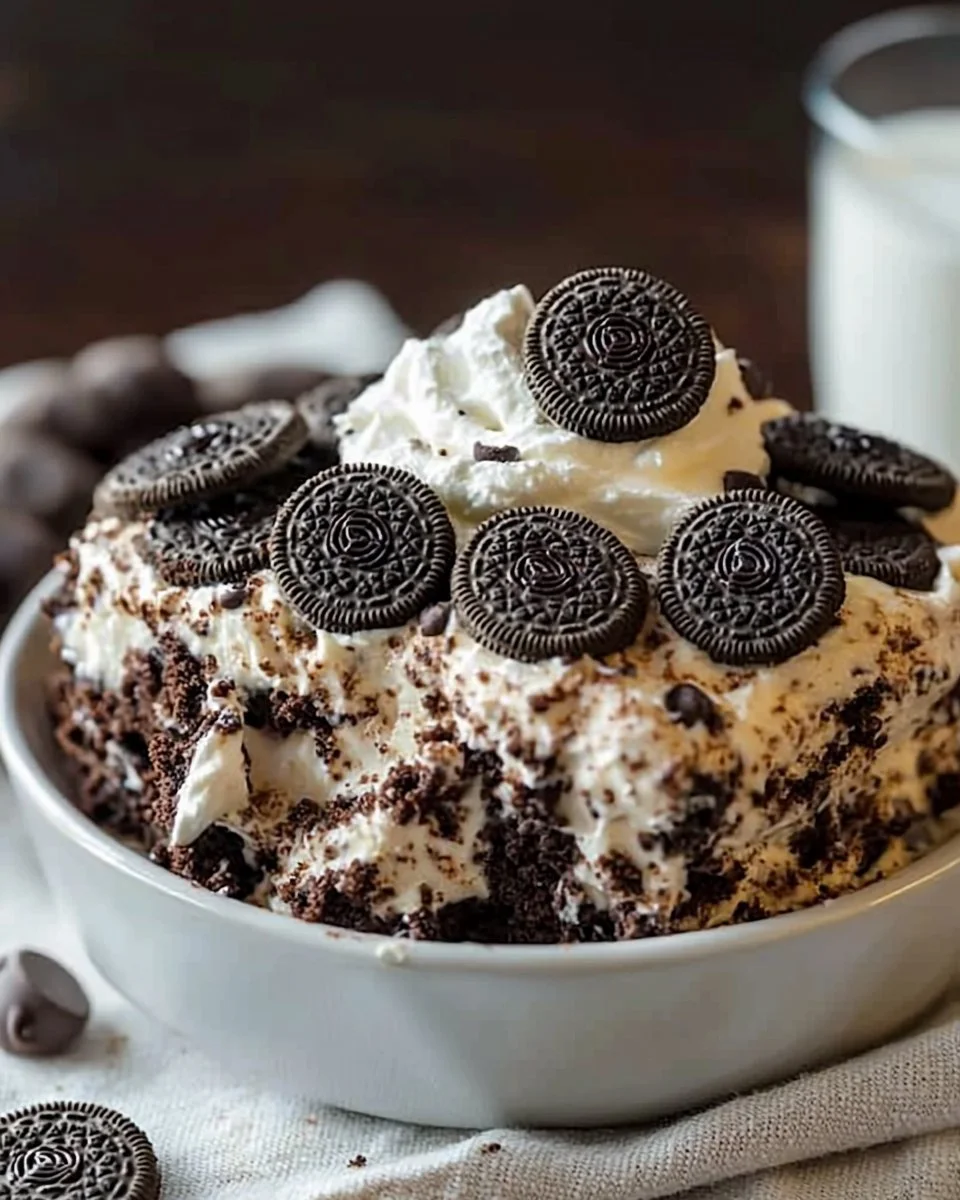 Oreo Dump Cake made with five simple ingredients for an easy dessert