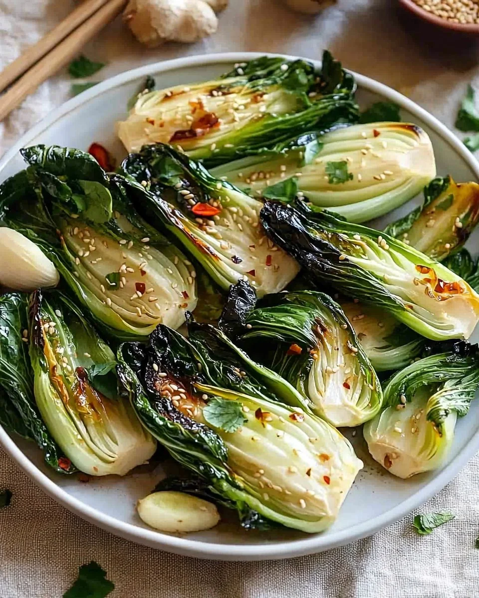 Oven-roasted bok choy served as a healthy side dish
