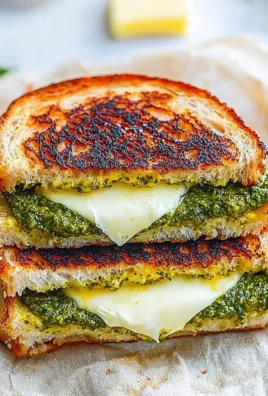 Mouthwatering Pesto Grilled Cheese sandwich with fresh basil and melted cheese