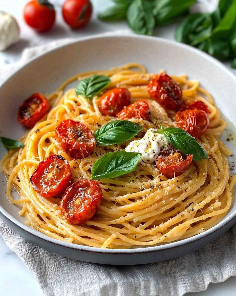 Delicious roasted tomato and garlic ricotta pasta served in a bowl
