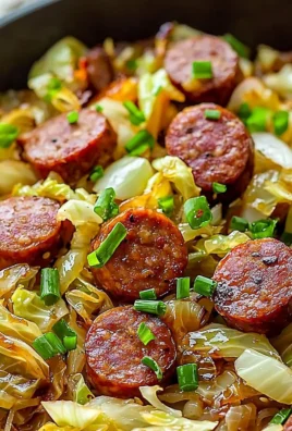 Delicious Sausage and Cabbage Stir Fry served in a skillet with vibrant vegetables