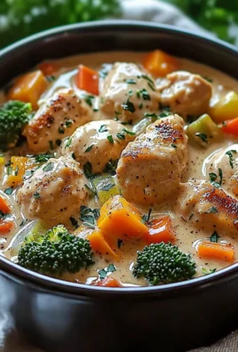 Slow cooker creamy garlic chicken dish with fresh vegetables for a savory meal