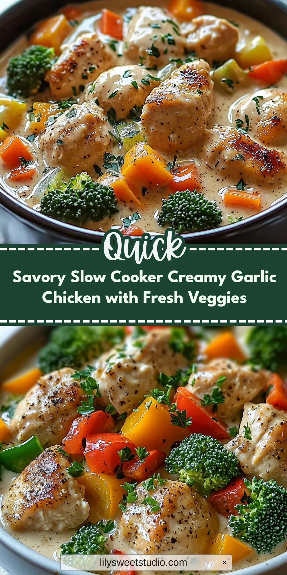 Savory Slow Cooker Creamy Garlic Chicken with Fresh Veggies