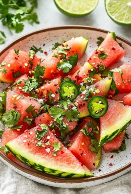Spicy watermelon salad with cilantro and lime in a colorful bowl