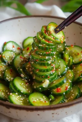 Spiral cucumber salad with Korean flavors, garnished with herbs and spices.