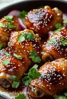 Baked Sticky Honey Soy Chicken with a glossy glaze and garnished with green onions.