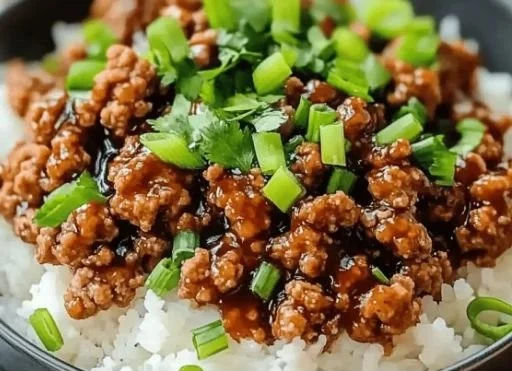 Honey garlic ground turkey dish served in a bowl with vegetables