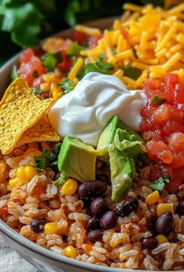 Delicious Taco Rice Bowl garnished with crunchy Doritos and fresh toppings