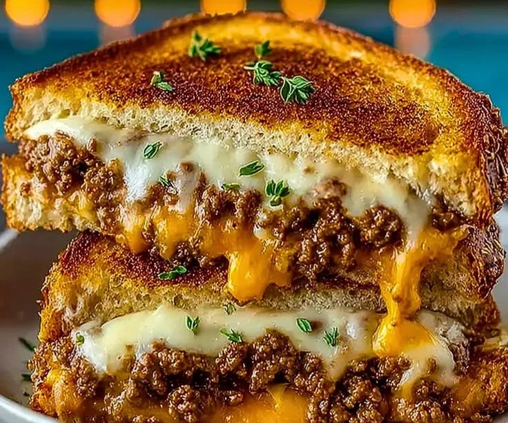 Ultimate cheesy ground beef melt topped with gooey cheese