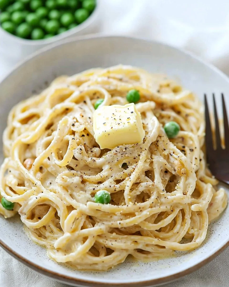 Creamy vegan cashew alfredo sauce served with pasta